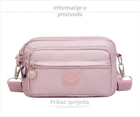 Ženska crossbody torbica — casual, svestrana, lagana, vodootporan najlon; gradski stil, horizontalni kvadratni oblik, zatvarač, podstava od poliestera, unutarnji džep sa zatvaračem i džep za telefon