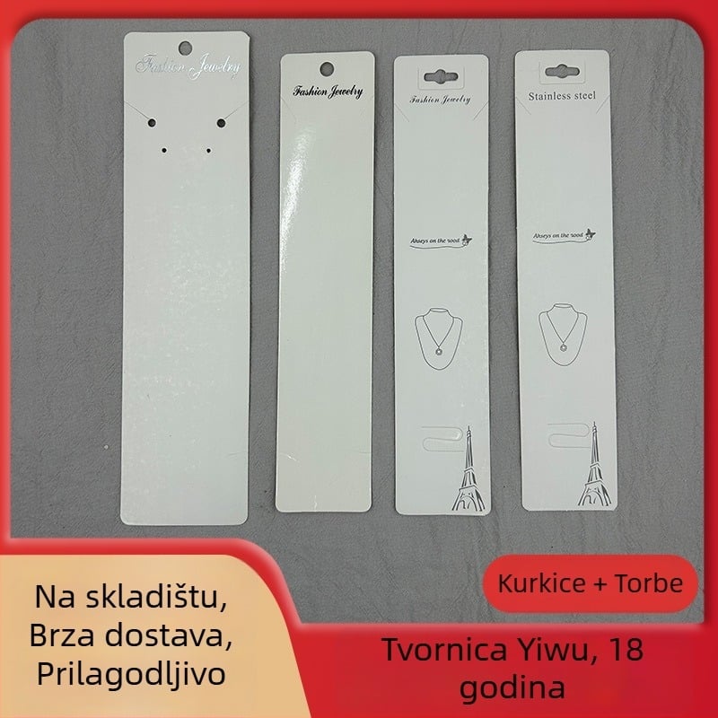 Kartice za pakiranje ogrlica s laminiranim debelim papirom i odgovarajućim Opp vrećicama (kartice + vrećice ≈100 kompleta; Materijal: papir/karton; Namjena: pakiranje ogrlica; Podrijetlo: Yiwu)