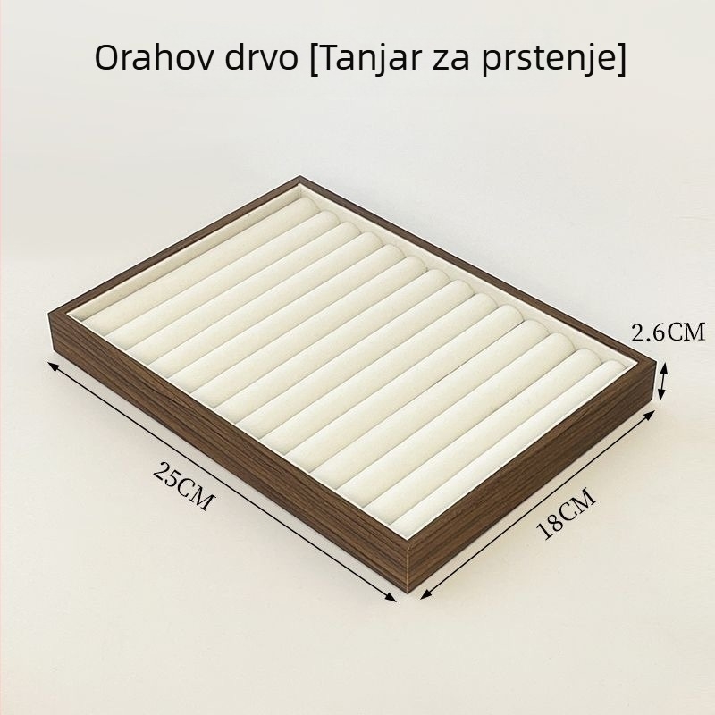 Drvena kutija za nakit s velur izložnim pladnjem i ugrađenim orahovim spremnikom
