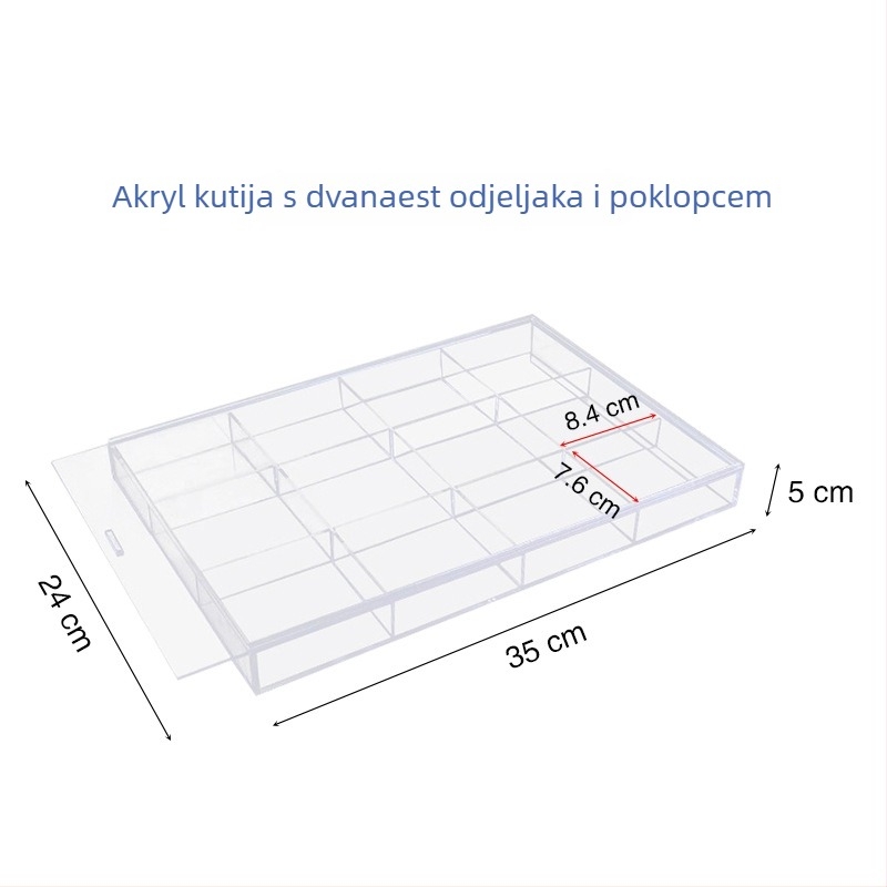Akrilna stolna kutija za pohranu s prozirnim pregradama za kozmetiku i nakit, s poklopcem