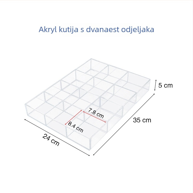 Akrilna stolna kutija za pohranu s prozirnim pregradama za kozmetiku i nakit, s poklopcem