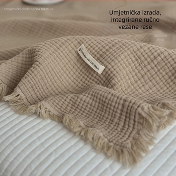 Pamučna deka s četiri sloja gaze i resicama, za kauč i krevet, retro stil
