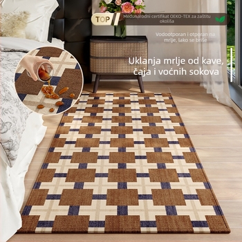Retro tepih uz krevet u spavaćoj sobi, dugačak pravougaoni podni tepih s geometrijskim uzorkom, moderni minimalistički stil