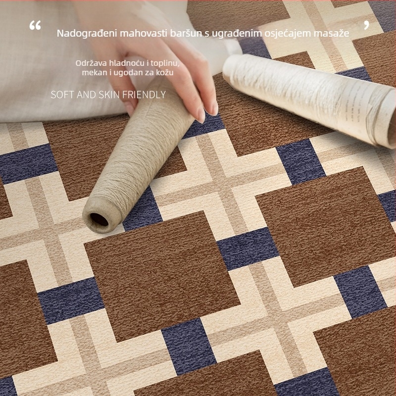 Retro tepih uz krevet u spavaćoj sobi, dugačak pravougaoni podni tepih s geometrijskim uzorkom, moderni minimalistički stil