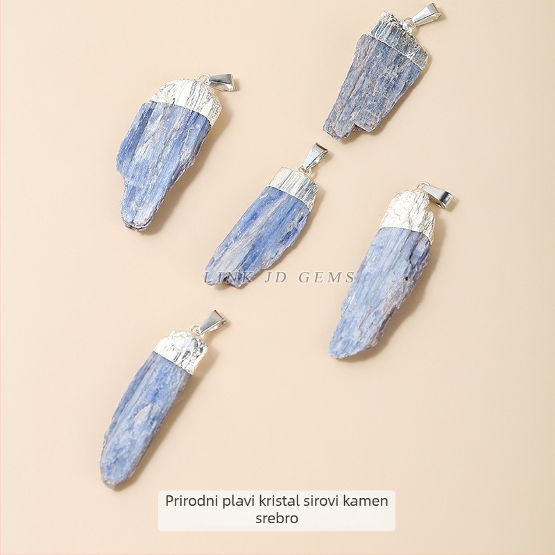 Jingde Jewelry Prirodni plavi kianit – sirovi kamen, privjesak u zlatnom premazu, nepravilna kristalna ogrlica, DIY dodaci za nakit