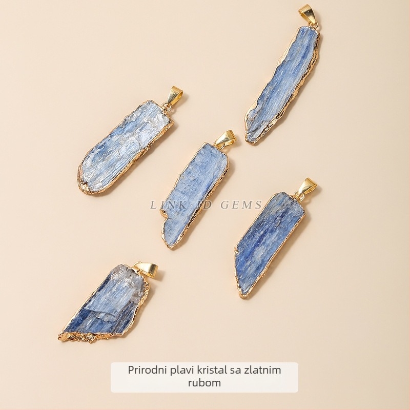 Jingde Jewelry Prirodni plavi kianit – sirovi kamen, privjesak u zlatnom premazu, nepravilna kristalna ogrlica, DIY dodaci za nakit
