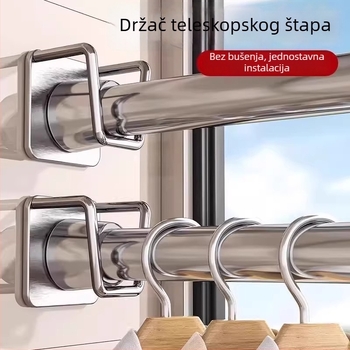 Teleskopski nosač šipke s fiksacijom, bez bušenja, zidni ljepilo nosač, nehrđajući čelik, paket od 2 komada, nosivost 0–1 kg