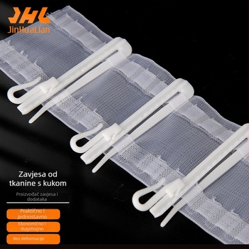 Plastična kuka za zavjese od tkanine za vješanje zavjesa; modeli JA-1, J00-1, H60-003, J50-009, H60-005; uključuje kukice i opružne klipse.