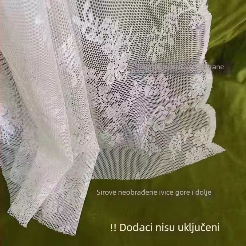 Francuska seoska čipkasta prozirna zavjesa za kuhinju, bijela, Velcro zatvarač, bez bušenja