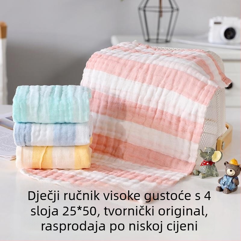 Mekana pamučna dječja ručnik za lice, šest slojeva gaze, s šarenim prugama