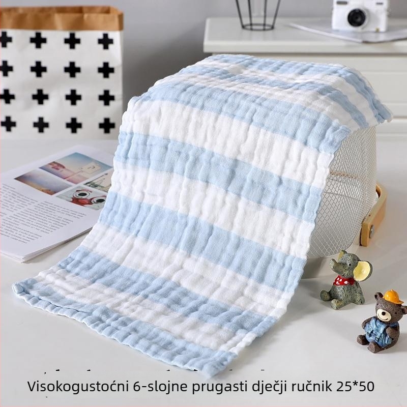 Mekana pamučna dječja ručnik za lice, šest slojeva gaze, s šarenim prugama
