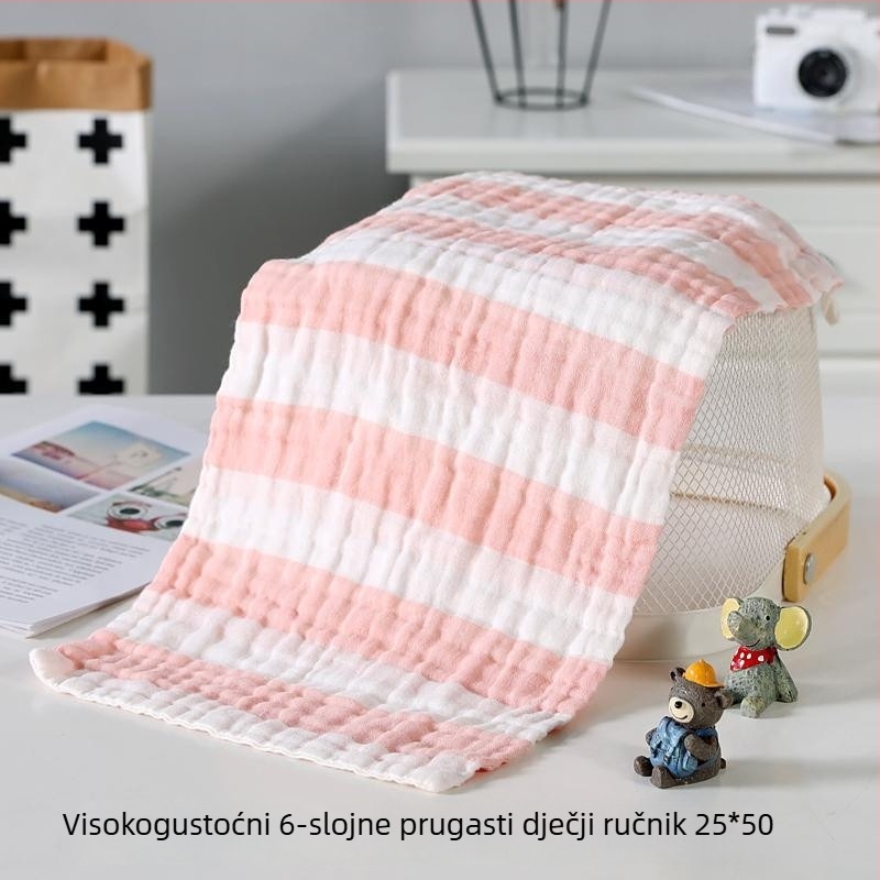 Mekana pamučna dječja ručnik za lice, šest slojeva gaze, s šarenim prugama