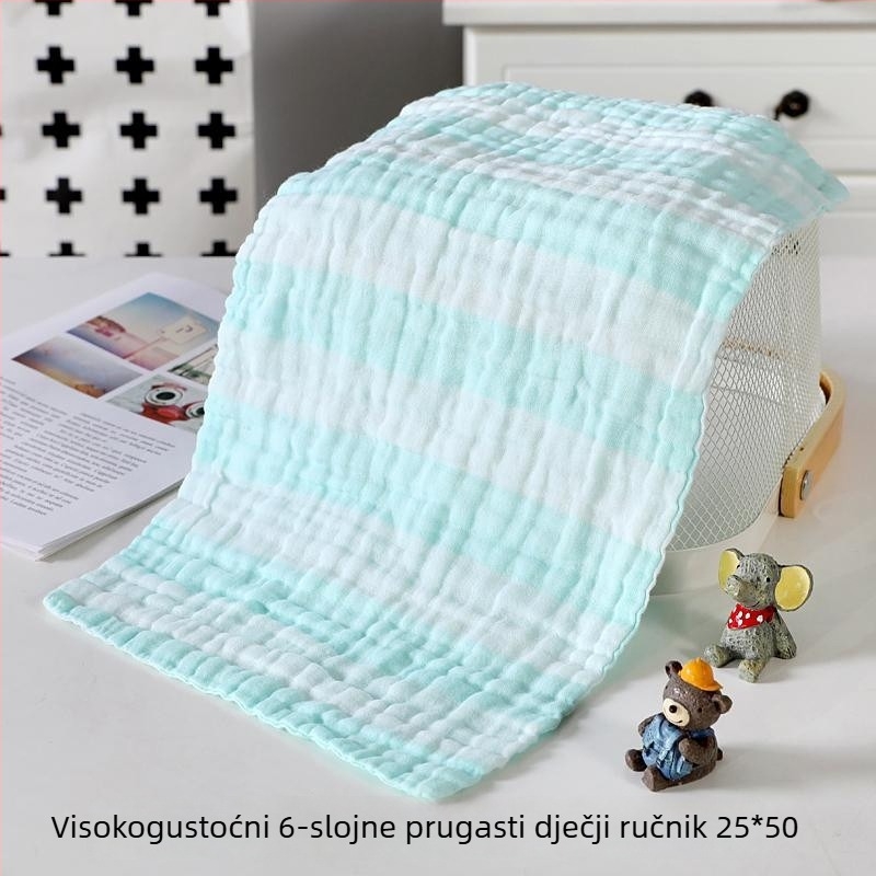 Mekana pamučna dječja ručnik za lice, šest slojeva gaze, s šarenim prugama
