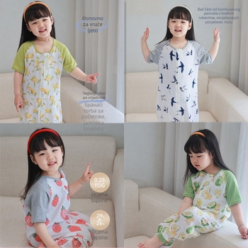 Dječji ljetni dvostruki spavaći vreć s kratkim rukavima, od bambus vlakana, podstava bambus-pamučna, uzorak crtani, odvlaži vlagu