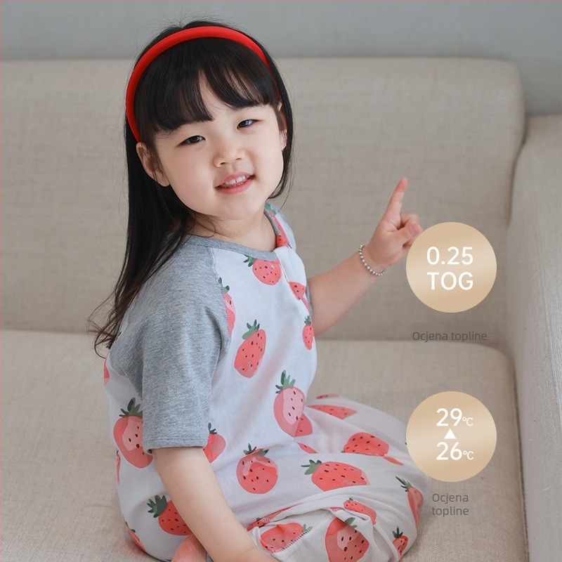 Dječji ljetni dvostruki spavaći vreć s kratkim rukavima, od bambus vlakana, podstava bambus-pamučna, uzorak crtani, odvlaži vlagu