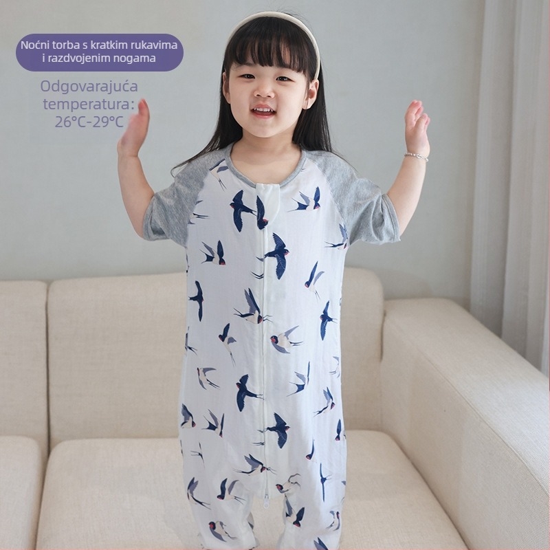 Dječji ljetni dvostruki spavaći vreć s kratkim rukavima, od bambus vlakana, podstava bambus-pamučna, uzorak crtani, odvlaži vlagu