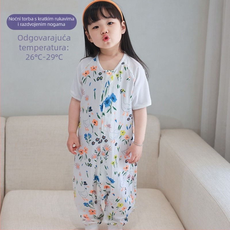 Dječji ljetni dvostruki spavaći vreć s kratkim rukavima, od bambus vlakana, podstava bambus-pamučna, uzorak crtani, odvlaži vlagu
