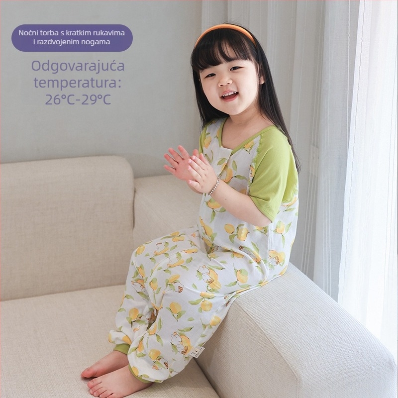 Dječji ljetni dvostruki spavaći vreć s kratkim rukavima, od bambus vlakana, podstava bambus-pamučna, uzorak crtani, odvlaži vlagu