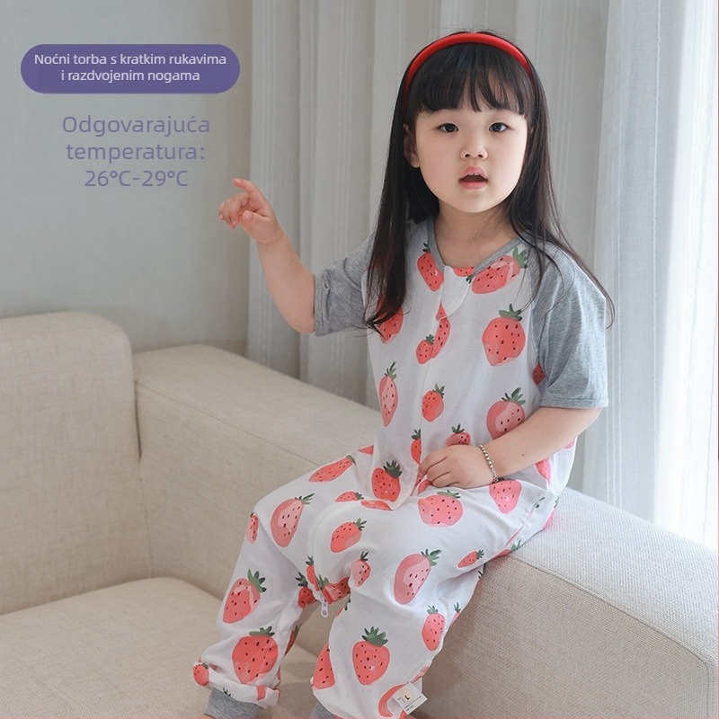 Dječji ljetni dvostruki spavaći vreć s kratkim rukavima, od bambus vlakana, podstava bambus-pamučna, uzorak crtani, odvlaži vlagu