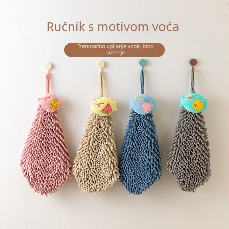 Viseći chenille ručnik za ruke s dizajnom voća, apsorpcijski za kupaonu, za djecu, 80–100 g, pređa 32, šivanje
