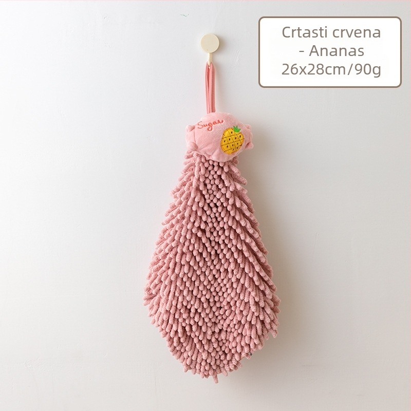Viseći chenille ručnik za ruke s dizajnom voća, apsorpcijski za kupaonu, za djecu, 80–100 g, pređa 32, šivanje