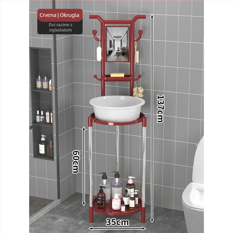 Podna stalk za umivaonik za kućnu upotrebu, 3 etaže, moderan minimalistički stil, materijal plast + čelična cijev, model Lianpen-4-22
