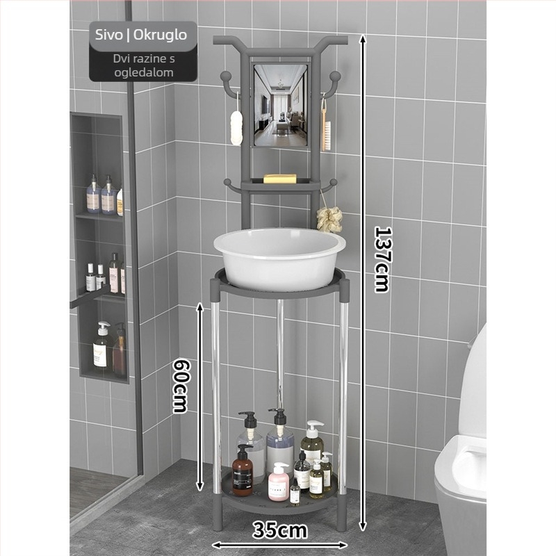Podna stalk za umivaonik za kućnu upotrebu, 3 etaže, moderan minimalistički stil, materijal plast + čelična cijev, model Lianpen-4-22