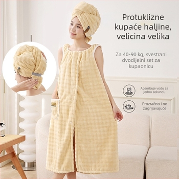 Šalj kapica za sušenje kose s oblikom swallowtail, od coral fleecea, antibakterijska 7A, debela tekstura, visoka upijanje, težina 140–169 g