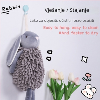 Chenille ručni ručnik plišani zeko - izšiveno, prilagodljivo, 170–200 g, 19 vlakana