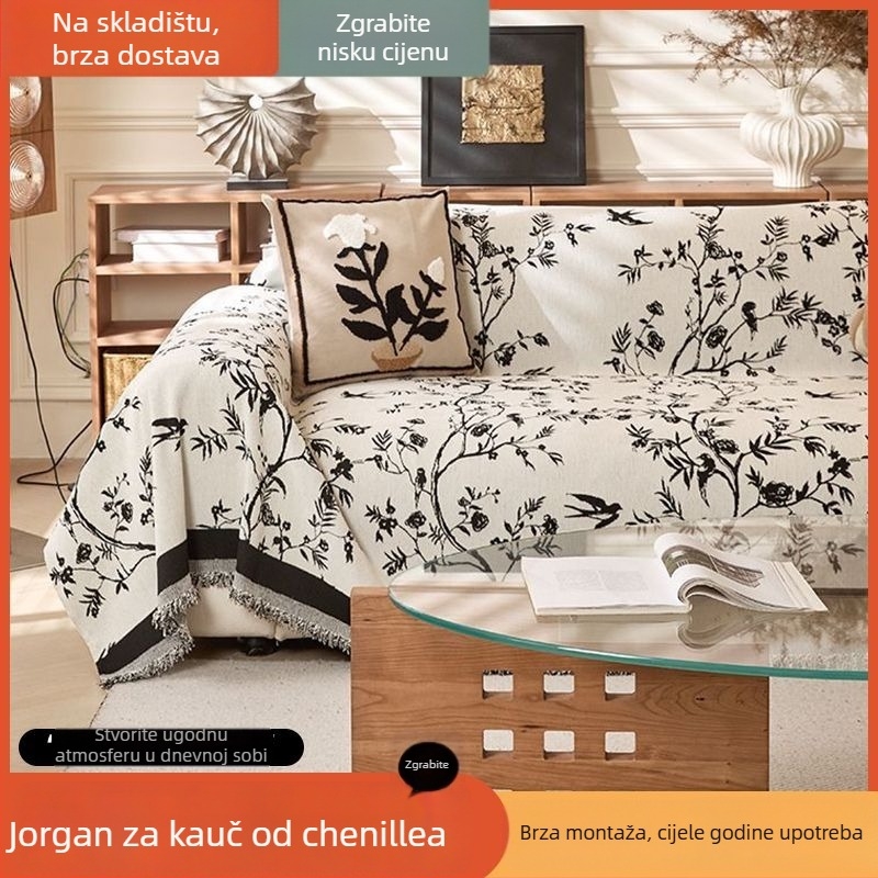Chenille navlaka za kauč – universalna, cjelogodišnja, minimalistički stil, uzorak: pruge, geometrijski
