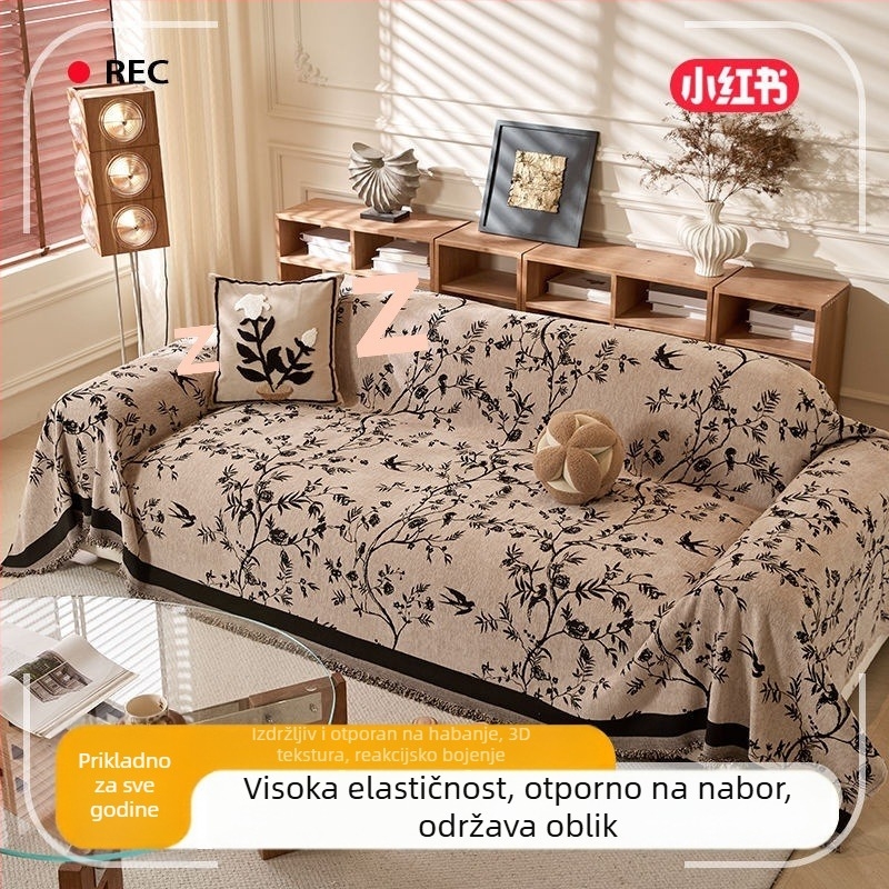 Chenille navlaka za kauč – universalna, cjelogodišnja, minimalistički stil, uzorak: pruge, geometrijski