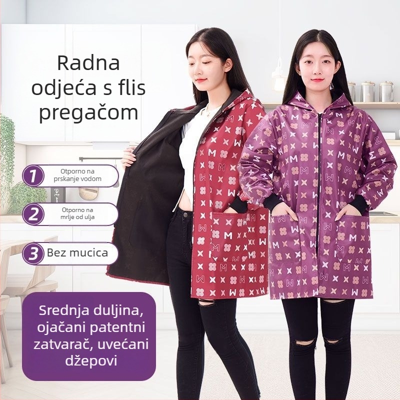 Zimska podstavljena kuhinjska pregača s dugim rukavima za žene – otporna na prašinu i habanje