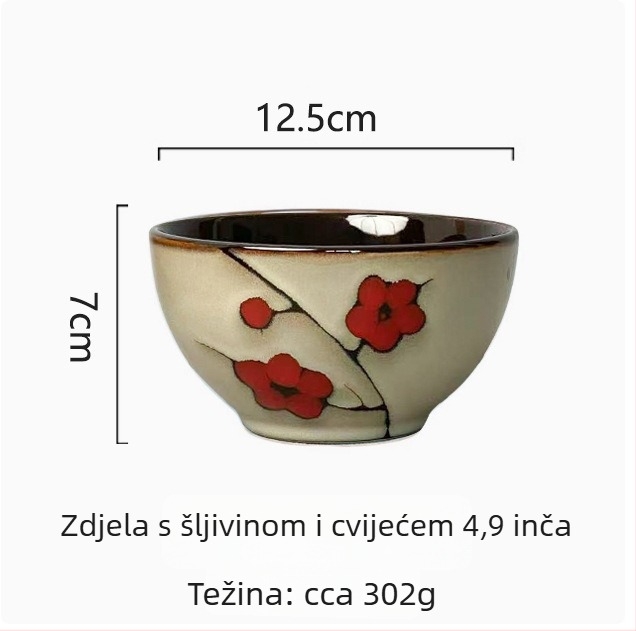 Ručni keramički zdjela s cvjetnim uzorkom, podglazurna boja, pogodna za mikrovalnu pećnicu