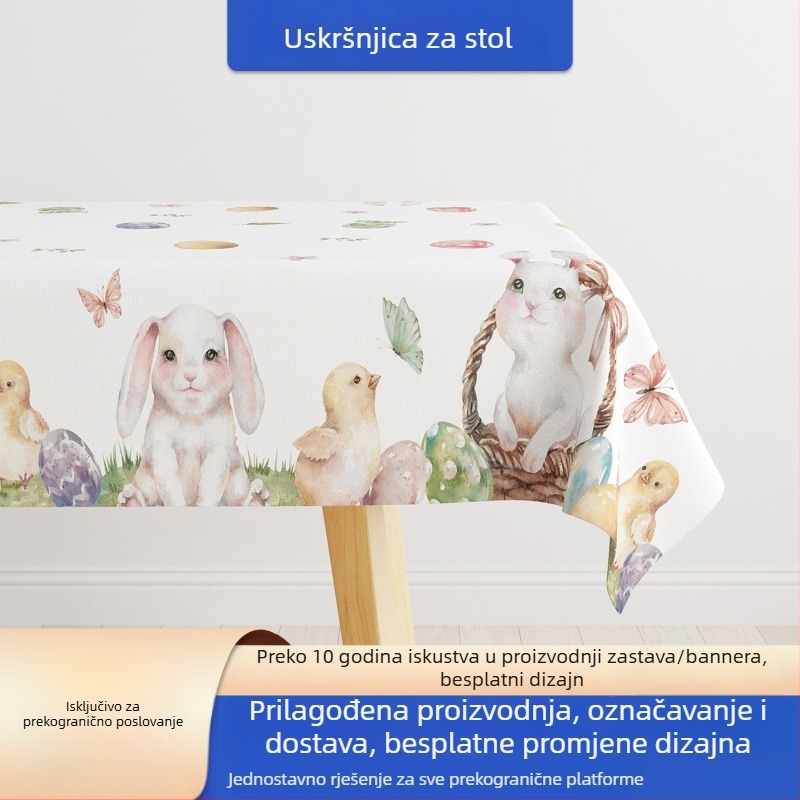 Stolnjak za Uskrs, poliester, pravokutni, nordijski stil, prozračan, otporan na nabor