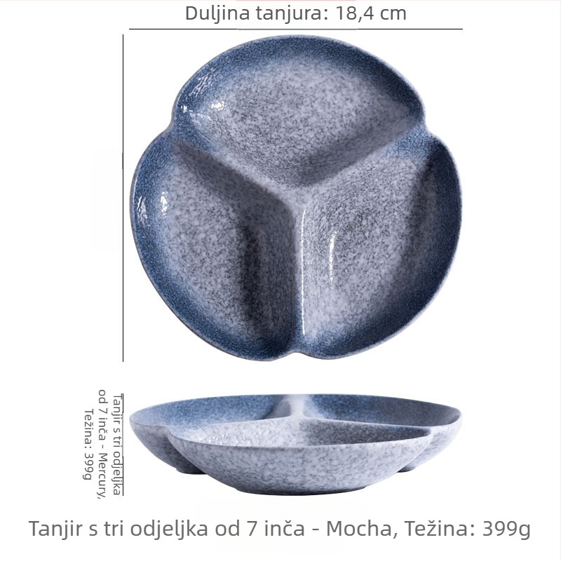 Tanjur s odjeljcima za mršavljenje, porculanski, nepravilnog oblika, moderno minimalistički stil, pogodan za mikrovalnu pećnicu