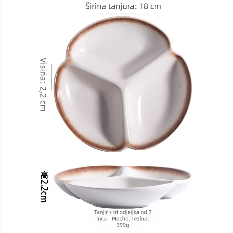 Tanjur s odjeljcima za mršavljenje, porculanski, nepravilnog oblika, moderno minimalistički stil, pogodan za mikrovalnu pećnicu