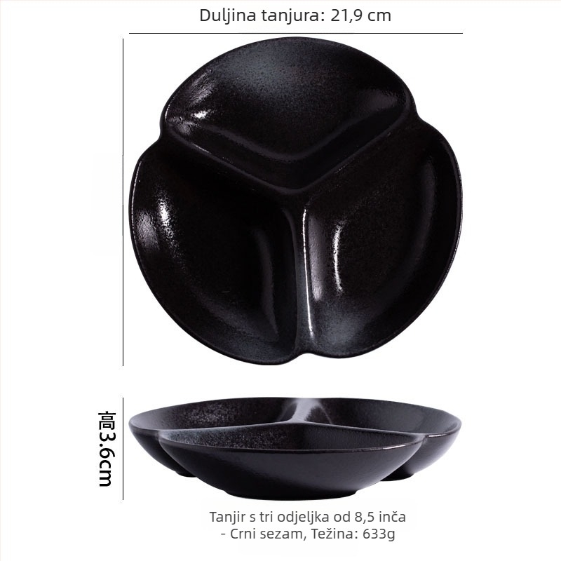 Tanjur s odjeljcima za mršavljenje, porculanski, nepravilnog oblika, moderno minimalistički stil, pogodan za mikrovalnu pećnicu