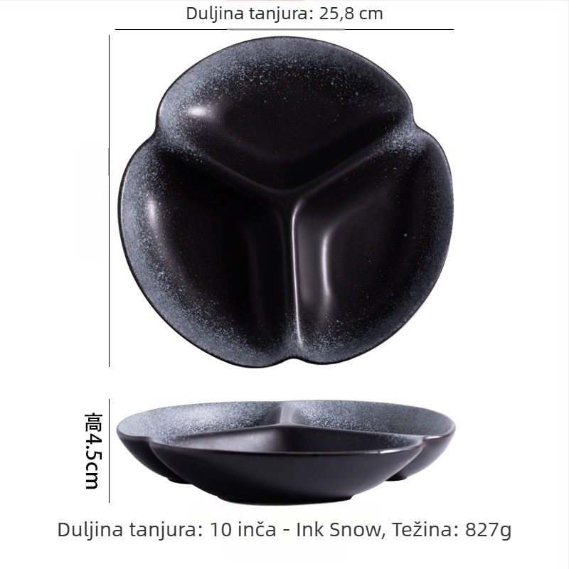 Tanjur s odjeljcima za mršavljenje, porculanski, nepravilnog oblika, moderno minimalistički stil, pogodan za mikrovalnu pećnicu