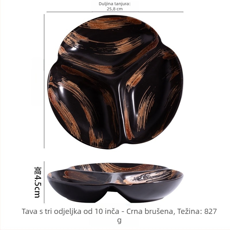 Tanjur s odjeljcima za mršavljenje, porculanski, nepravilnog oblika, moderno minimalistički stil, pogodan za mikrovalnu pećnicu