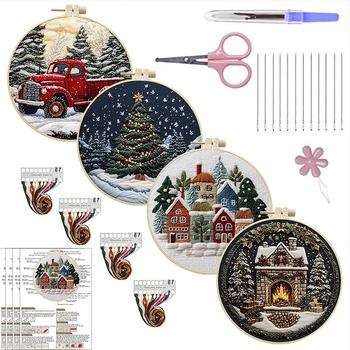 DIY komplet za izradu vez na platnu — materijali za ručnu izradu, crtani motiv, moderan minimalistički stil