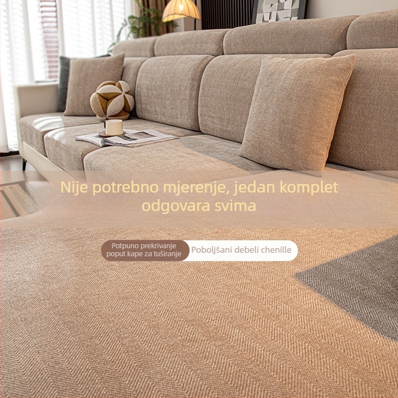 Navlaka za kauč s uzorkom herringbone – univerzalna, ne hvata dlake, debeli chenille