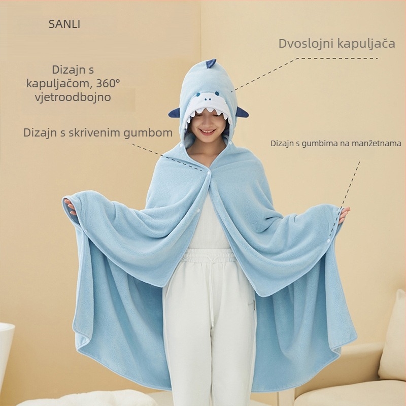 Sanli Coral Fleece Cape Beach Towel – apsorpcijski kupaonski i plažni ručnik s ogrtačem, Jacquard, težina iznad 500 g, pređa 100×170, Značka Sanli