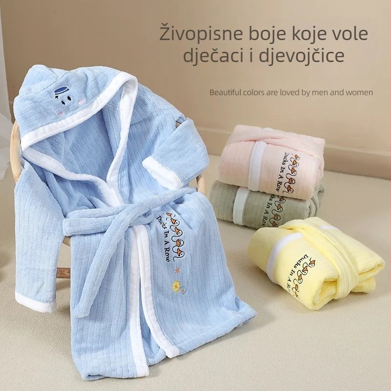 Dječji zimski ogrtač za kupanje s kapuljačom od koralnog flisa, za djecu 6–12 godina, upija i brzo se suši, s dugim rukavima