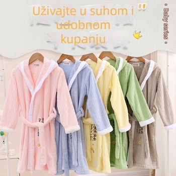 Dječji kućni ogrtač za kupanje od coral fleecea, dugačak i debeli, upijajući, s printom crtića; materijal: coral fleece; težina: 400–500 g; pređa: 32 vlakna; tisak