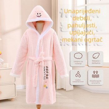 Dječji kućni ogrtač za kupanje od coral fleecea, dugačak i debeli, upijajući, s printom crtića; materijal: coral fleece; težina: 400–500 g; pređa: 32 vlakna; tisak
