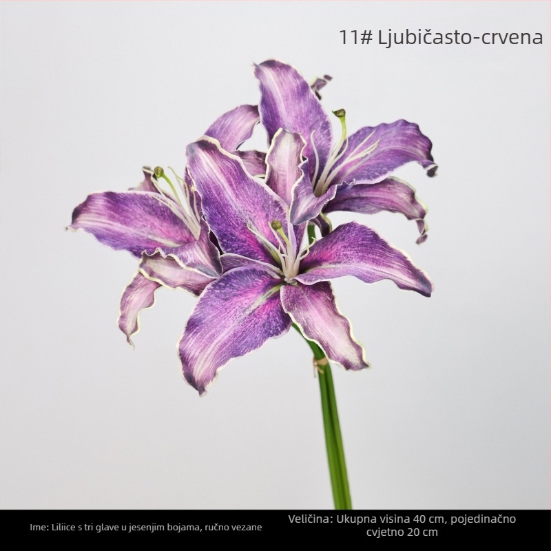 3-glavata ručno vezana aranžmana ljilana za kućnu dekoraciju, umjetni cvjetovi, elegantna vaza
