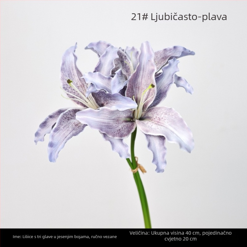 3-glavata ručno vezana aranžmana ljilana za kućnu dekoraciju, umjetni cvjetovi, elegantna vaza