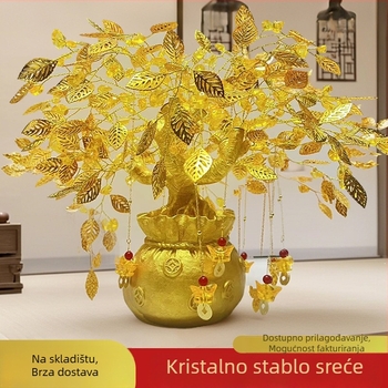 Figura drveta sreće za dnevni boravak i ormarić za vino i TV – Materijal: smola, akril, kristal; Stil: lagani luksuz; Pokloni za dom, proslave useljavanja i otvorenja