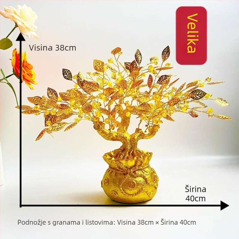 Figura drveta sreće za dnevni boravak i ormarić za vino i TV – Materijal: smola, akril, kristal; Stil: lagani luksuz; Pokloni za dom, proslave useljavanja i otvorenja