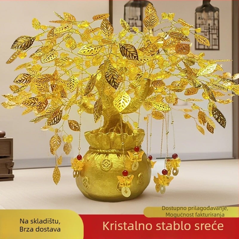Figura drveta sreće za dnevni boravak i ormarić za vino i TV – Materijal: smola, akril, kristal; Stil: lagani luksuz; Pokloni za dom, proslave useljavanja i otvorenja
